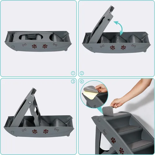 Vista 3 de ZENY Escaleras plegables para perros, peldaños portátiles para interiores/exteriores para cama, sofá y automóvil, escaleras para mascotas