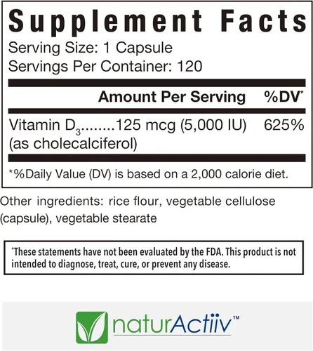 Vista 2 de Microcápsulas orgánicas de vitamina D3 de 5000 UI – Suplemento VIT D de alta resistencia para mujeres/hombres – Absorción rápida, aumenta
