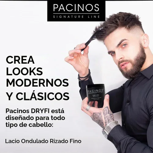 Vista 4 de Pacinos Pasta mate DRYFI No-Shine - Pasta de peinado con acabado mate para hombre Acabado mate sin brillo, fijación firme de estilo, añade textura