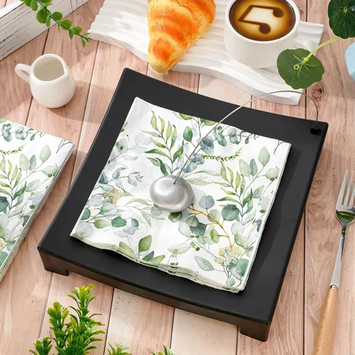 Vista 3 de AnyDesign 80 servilletas de papel de eucalipto vegetal, acuarela, hojas verdes de primavera, servilletas de almuerzo, servilletas decorativas