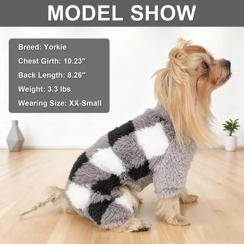 Vista 5 de Sebaoyu Pijamas de cuello redondo para perros pequeños, suéter de forro polar para perros, ropa de invierno linda y pequeña para cachorros Gris
