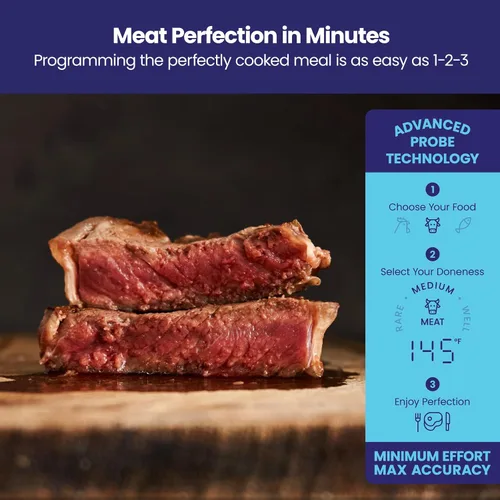 Vista 4 de CHEFMAN Freidora de aire digital de 5 cuartos de galón con sonda de temperatura, 8 ajustes preestablecidos de cocción personalizables, gran ventana