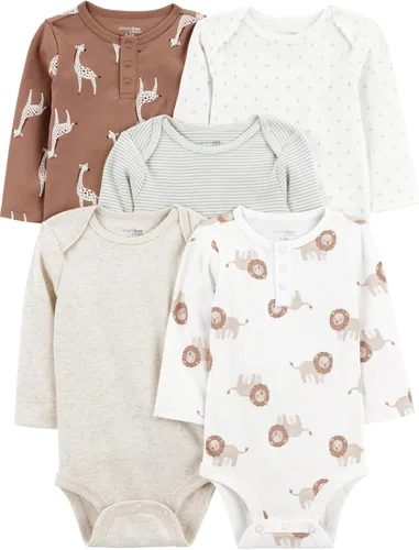Vista 7 de Simple Joys by Carter's - Body de manga larga para bebé unisex, pack de 5 unidades Rayas azul aguamarina/gris jaspeado/blanco jaspeado/oso/elefantes