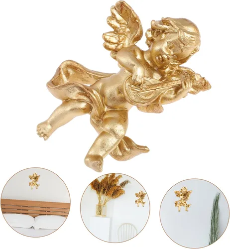 Vista 4 de Yardwe Escultura retro de ángel para decoración de pared, adorno de resina de yeso de 4.72 pulgadas, querubín colgante para porche, sala de estar