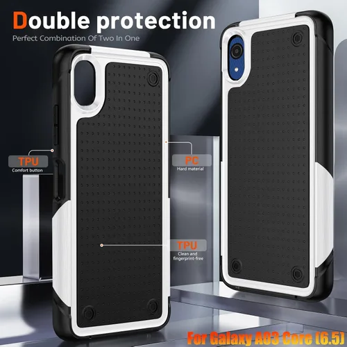 Vista 5 de Funda resistente para Samsung Galaxy A03 Core de 6.5 pulgadas, 4 esquinas con bolsas de aire [protección contra caídas de 12 pies], agarre
