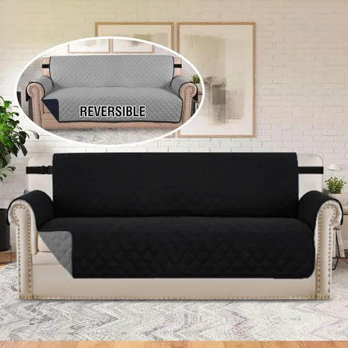 Vista 3 de H.VERSAILTEX Funda de sofá resistente al agua para sofá de 3 cojines, reversible, protector de muebles acolchado con correa elástica, funda de sofá