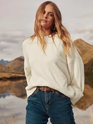 Vista 46 de LOGENE Suéter de gran tamaño para mujer, cuello redondo, manga larga, suave, mullido, suéter de punto 2025 para otoño e invierno