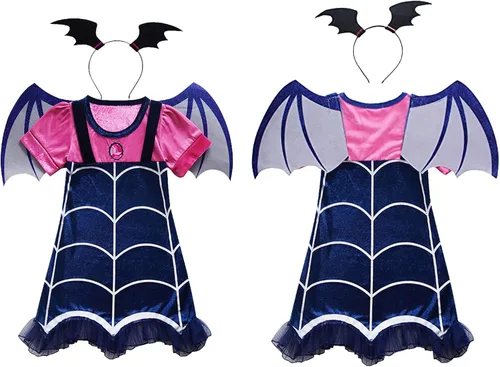 Vista 6 de GJDAMFD Disfraz de Vampirina, ropa de vestir con diadema para niñas pequeñas