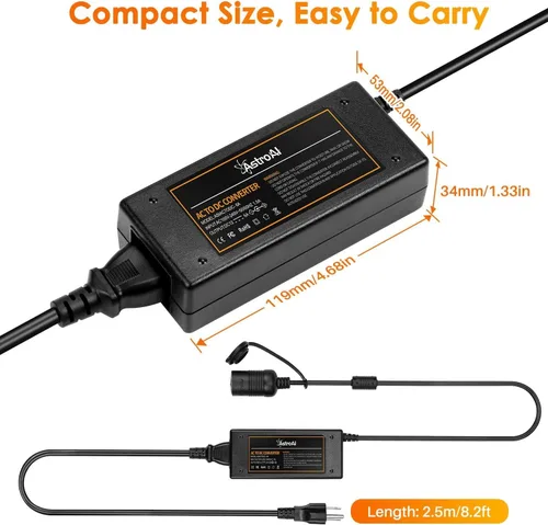 Vista 2 de AstroAI Convertidor de CA a CC 6A y cable de extensión para encendedor de cigarrillos