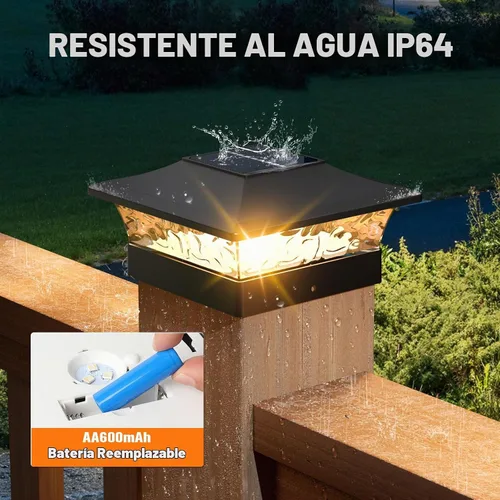 Vista 6 de APONUO - Luces solares para punta de poste con 8 colores RGB sólidos y flujo multicolor - Paquete de 4 luces solares para postes de 6x6, IP65 Cambio
