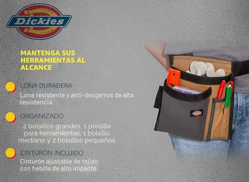 Vista 5 de Dickies Bolsa de cinturón de herramientas de 5 bolsillos de un solo lado/Delantal de trabajo, construcción de lona duradera, cinturón ajustable
