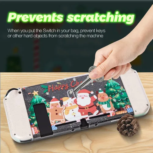 Vista 7 de Funda transparente con purpurina, funda de TPU para interruptor, funda protectora para interruptor con empuñaduras para pulgar y protector
