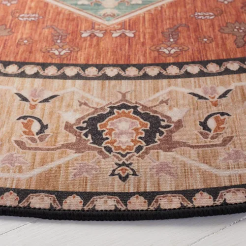 Vista 5 de SAFAVIEH Alfombra lavable Tucson Collection - 2 pies 6 pulgadas x 4 pies, aguamarina y óxido, antideslizante y fácil de limpiar, ideal para sala