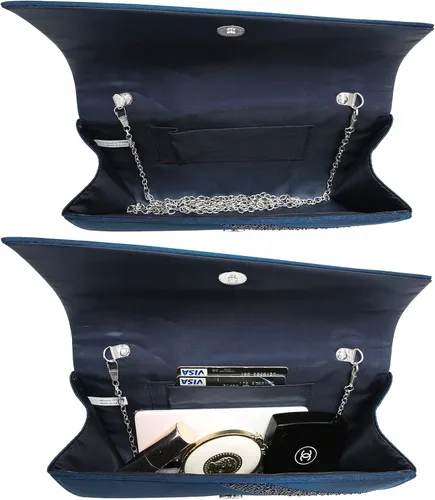 Vista 5 de Dasein Bolsos de noche de satén con diamantes de imitación para mujer, bolso de mano brillante con purpurina brillante para fiesta, boda, cóctel