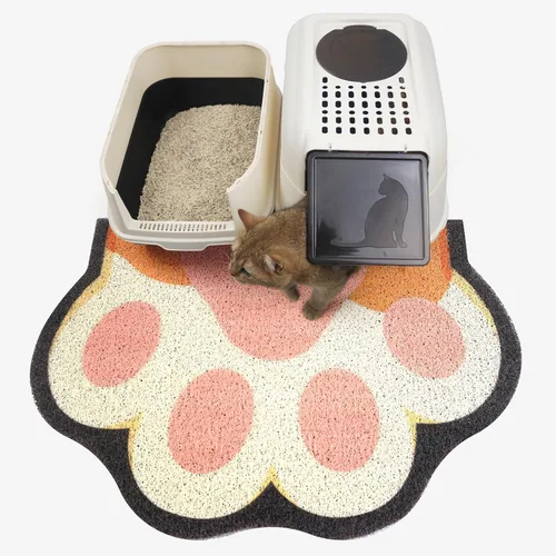 Vista 9 de Bonita alfombra de arena para gatos de 24 x 19 pulgadas, tapete para caja de arena, suave para patas de gatito, fácil de limpiar, antideslizante