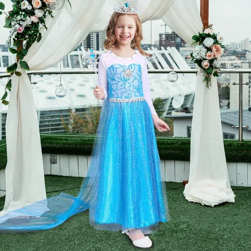 Vista 5 de Acecharming Princess Dress Girls Cosplay Costume Kids Floral Puffy Dresses with Accessories for Halloween Costume