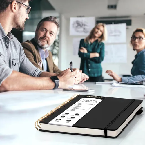 Vista 8 de WEMATE Paquete de 5 cuadernos de reuniones para el trabajo (7 x 10 pulgadas), 200 páginas, cuaderno de piel sintética con artículos de acción