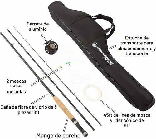 Vista 3 de Wakeman Outdoors Fly Fishing Rod & Reel Combo Starter Kit with Case and Accessories