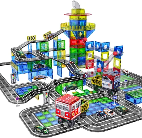 Vista 9 de Juego de azulejos magnéticos para carretera con coche de retroceso para Negro