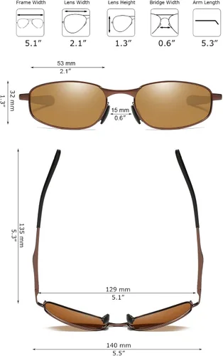 Vista 6 de ZHILE Gafas de sol polarizadas de tamaño pequeño, marco de metal rectangular para hombres y mujeres, protección UV400