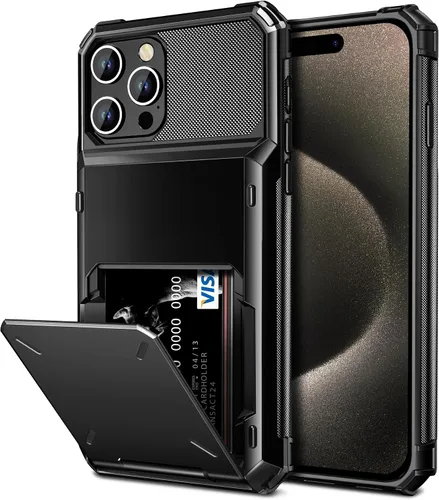 Vista 7 de Vofolen - Funda para iPhone 15 con tarjetero y 4 ranuras para tarjetas, color negro Dual Layer Heavy Duty Shockproof Case, Hidden Flip Protective
