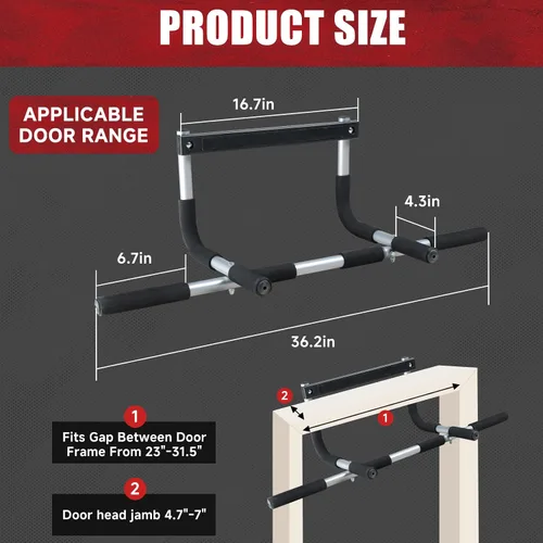 Vista 2 de leikefitness Pull-Up Bar For Door Frame Adjustable Portable Upper Body Fitness Workout For Home Gyms