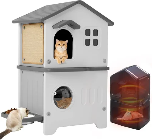 Vista 10 de Rockever Casa para gatos al aire libre con forro aislante, casas para gatos 100% aisladas para invierno al aire libre, casa de gato impermeable de 2