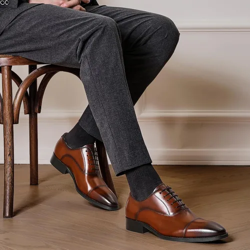 Vista 6 de DESAI Zapatos de vestir para hombre con cuero genuino en zapatos clásicos formales de cuero Oxford para hombres