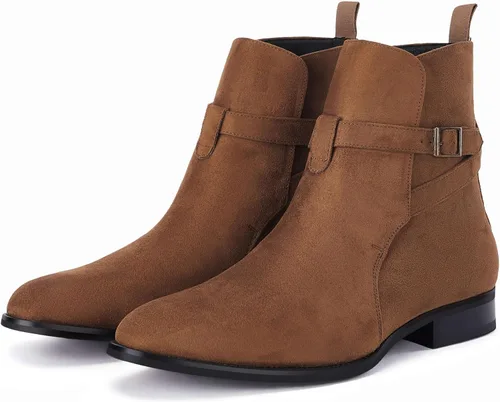 Vista 5 de Botas Chelsea para hombre, zapatos de vestir con correa de hebilla, botines cómodos para caminar Café