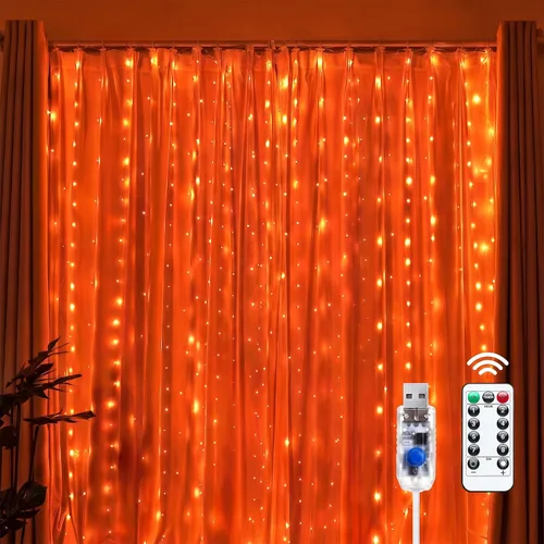 Vista 13 de Brightown 300 luces LED de cortina de hadas, 9.8 pies x 9.8 pies, enchufe USB, 8 modos de iluminación, tira de luces LED de Navidad colgantes
