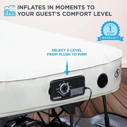 Vista 5 de Colchón hinchable de Ivation EZ-Bed, con marco y funda con ruedas, interruptor de autoapagado para lograr la comodidad deseada, superficie cómoda