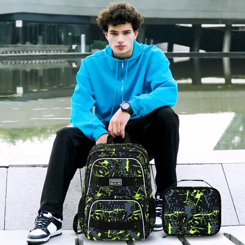 Vista 2 de Mochila de 17 pulgadas para niños y hombres, juego de 3 mochilas para portátiles universitarios para adolescentes y estudiantes, resistente al agua