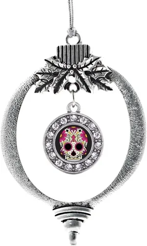 Vista 104 de Inspired Silver - Adorno con dije de cara de carlino - Adornos navideños de círculo de plata con joyas de circonita cúbica