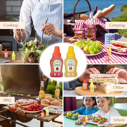 Vista 7 de 4 mini botellas de salsa de tomate para lonchera, recipientes de aderezo de ensalada de 0.8 fl oz, botellas pequeñas para condimentos para salsa