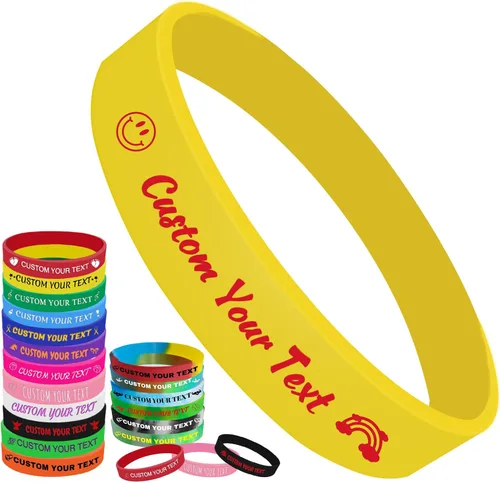Vista 20 de Pulseras de silicona personalizadas Pulseras de goma de aduana a granel para eventos con texto de logotipo, pulseras personalizadas, regalos