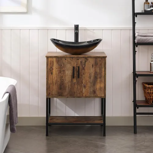 Vista 44 de UEV Juego de tocador de baño antiguo de 24 pulgadas, color marrón oscuro con lavabo, armario de baño de madera de hierro con grifo de temperatura