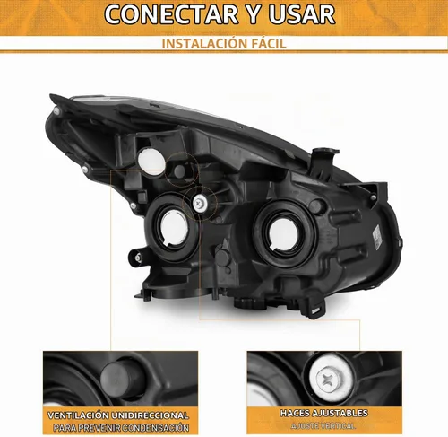 Vista 4 de WEELMOTO Conjunto de faros delanteros para Nissan Rogue/14-15 Rogue Select Lente 3-Clear I Carcasa Negra I Reflector Ámbar