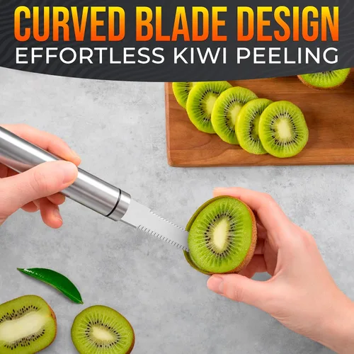 Vista 9 de Cuchillo de toronja con doble hoja dentada curva, cortador y pelador de frutas cítricas de acero inoxidable con mango ergonómico, apto