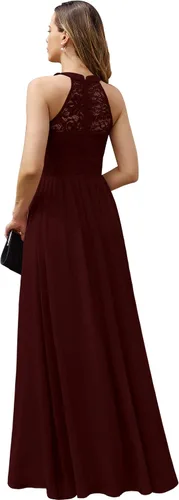 Vista 3 de Vestido formal de encaje floral halter sin mangas para mujer vestido de dama de honor