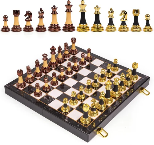 Vista 5 de Juego de ajedrez acrílico de 15 pulgadas para adultos y niños con aleación de zinc + piezas de ajedrez acrílicas y tablero de ajedrez de madera