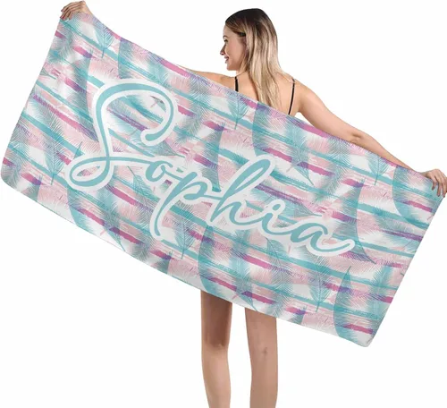 Vista 22 de MyPupSocks Toallas de playa para niñas, toallas personalizadas de teñido anudado con nombres para niños y adultos, toallas de playa personalizadas