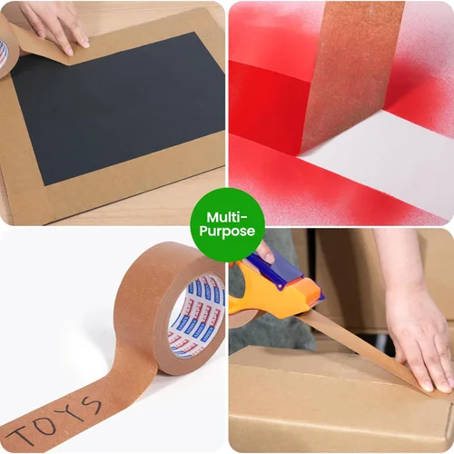 Vista 7 de ADHES - Cinta de papel kraft biodegradable, 2 pulgadas x 55 yardas, 3 rollos de cinta de embalaje de papel ecológica, escribible y sin