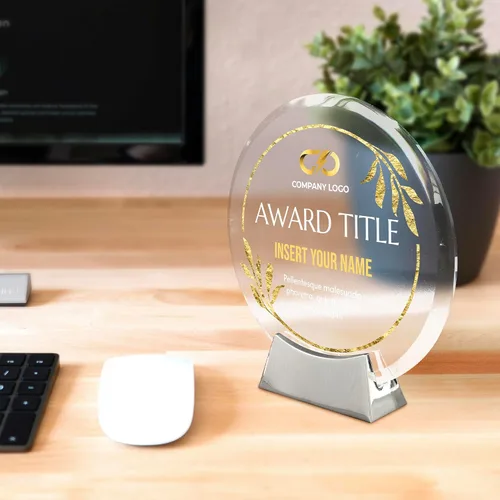 Vista 8 de Basic Fundamentals Placa redonda de cristal de platino personalizada, placa como premios y trofeos, placas para empleados de jubilación del mes