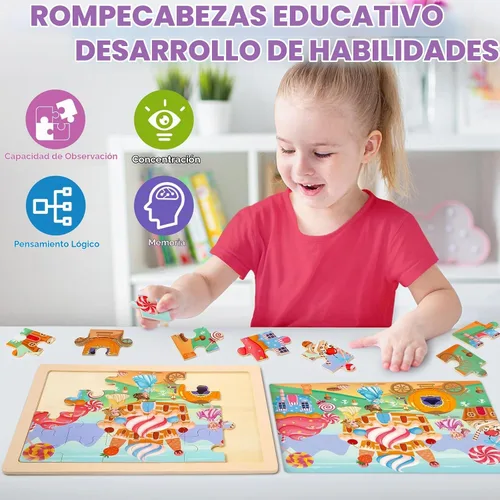Vista 6 de Rompecabezas para niños de 4 a 6 años, 4 paquetes de rompecabezas de madera para niños pequeños de 2 a 4 años, tableros educativos de rompecabezas
