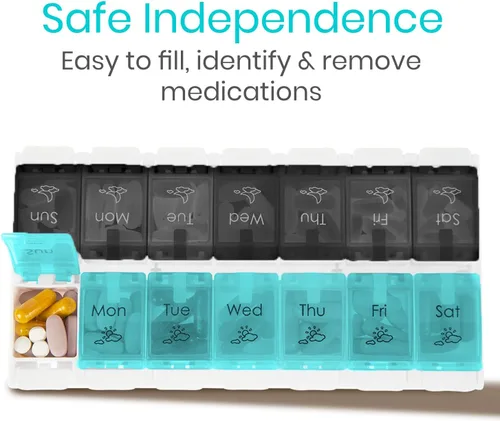 Vista 9 de Vive Organizador de pastillas 2 veces al día – Pastillero semanal grande Am Pm 7 días y noche dispensador de medicamentos para vitaminas