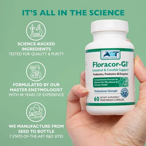 Vista 6 de Floracor - Probióticos y enzimas para apoyar la salud intestinal y intestinal - 180 cápsulas vegetarianas