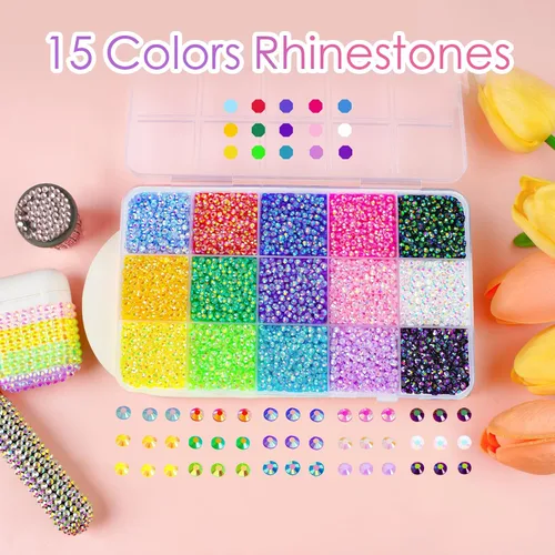 Vista 3 de Canvalite 18000 piezas de diamantes de imitación para la cara, gemas multicolores para ojos, cabello y uñas con pegamento de maquillaje de secado