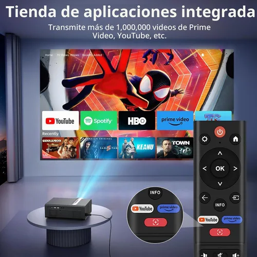 Vista 3 de FUDONI Proyector Bluetooth inteligente WiFi6, aplicaciones integradas Gris Negro