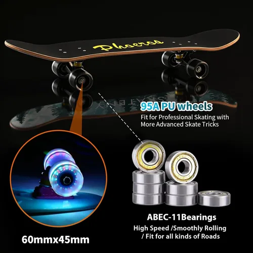 Vista 4 de PHOEROS Complete Skateboards- Standard Skateboards for Beginners Kids Boys Girls Teenager- 31''x 10''Canadian Maple Cruiser Pro Skate Board