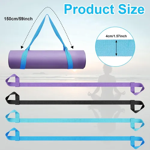 Vista 2 de Deekin 4 correas para esterilla de yoga para llevar esterilla de yoga, soporte ajustable grueso para ejercicio, banda de estiramiento de algodón